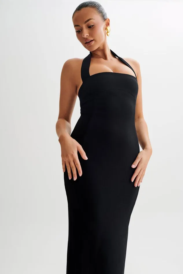 Women Meshki Dresses Amelita Suiting Halter Midi Dress 8211 Black