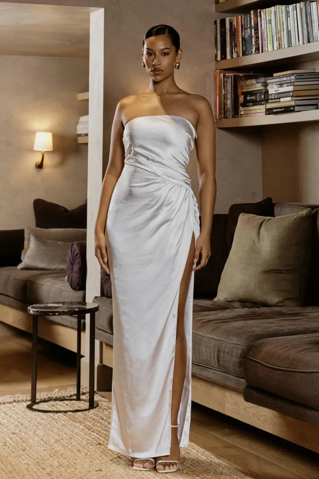 Women Meshki Dresses Aminah Draped Strapless Maxi Dress 8211 Ivory