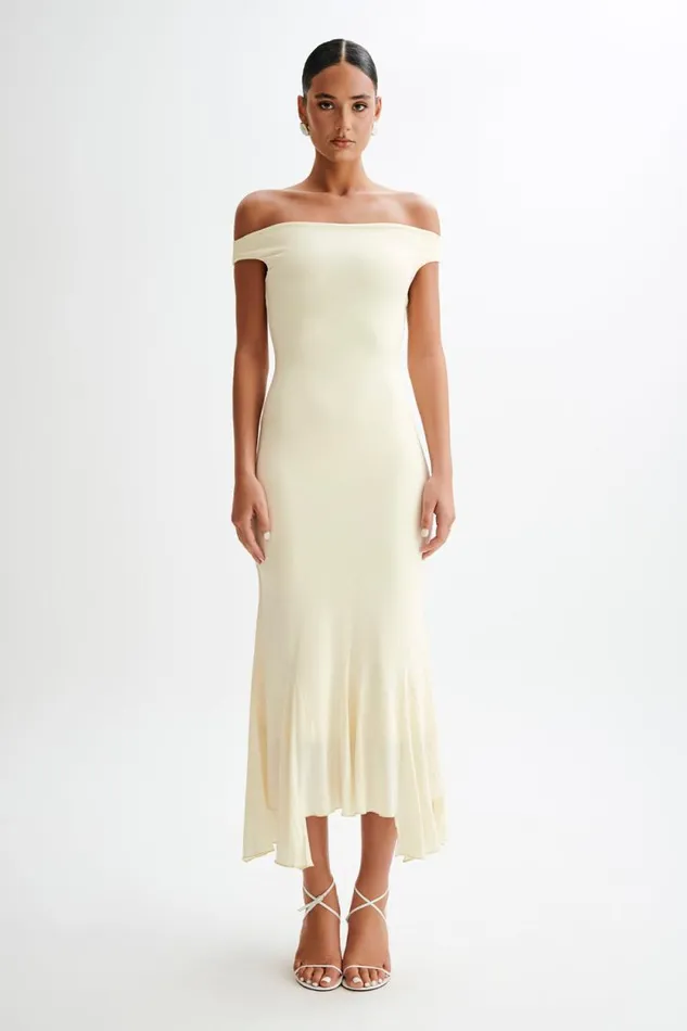 Women Meshki Dresses Analina Slinky Handkerchief Midi Dress 8211 Lemon Sherbet
