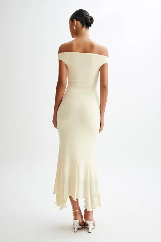 Women Meshki Dresses Analina Slinky Handkerchief Midi Dress 8211 Lemon Sherbet