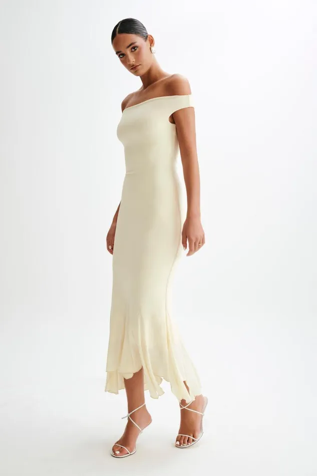 Women Meshki Dresses Analina Slinky Handkerchief Midi Dress 8211 Lemon Sherbet