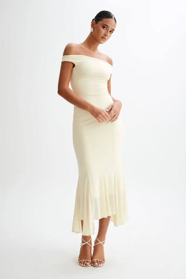 Women Meshki Dresses Analina Slinky Handkerchief Midi Dress 8211 Lemon Sherbet