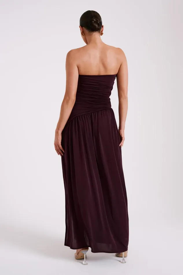 Women Meshki Dresses Bex Strapless Slinky Maxi Dress With Split 8211 Burgundy