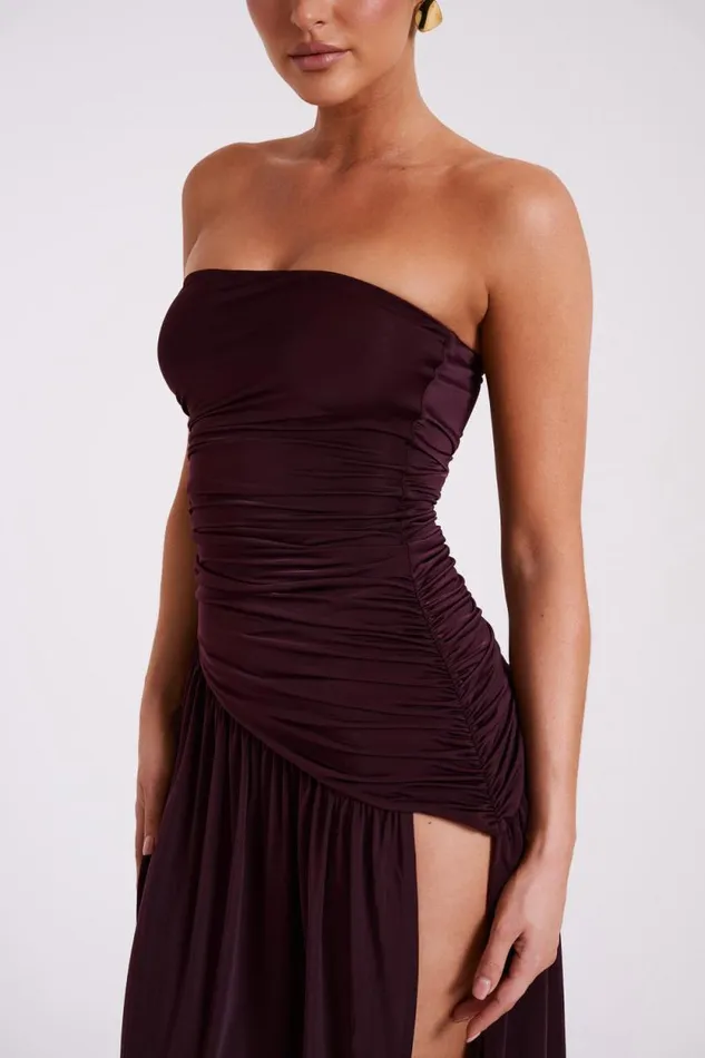 Women Meshki Dresses Bex Strapless Slinky Maxi Dress With Split 8211 Burgundy