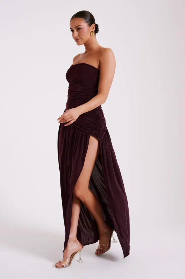 Women Meshki Dresses Bex Strapless Slinky Maxi Dress With Split 8211 Burgundy