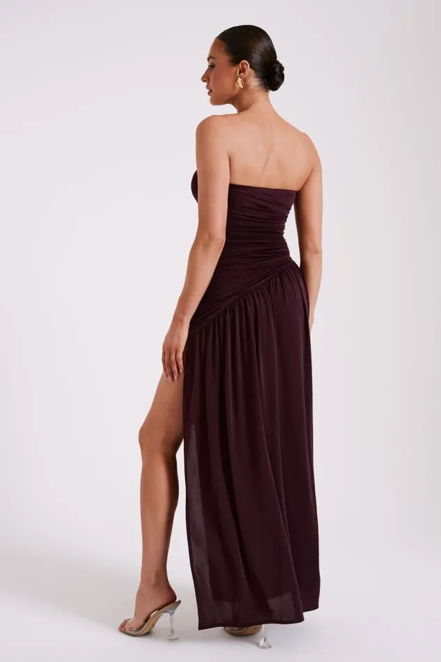 Women Meshki Dresses Bex Strapless Slinky Maxi Dress With Split 8211 Burgundy