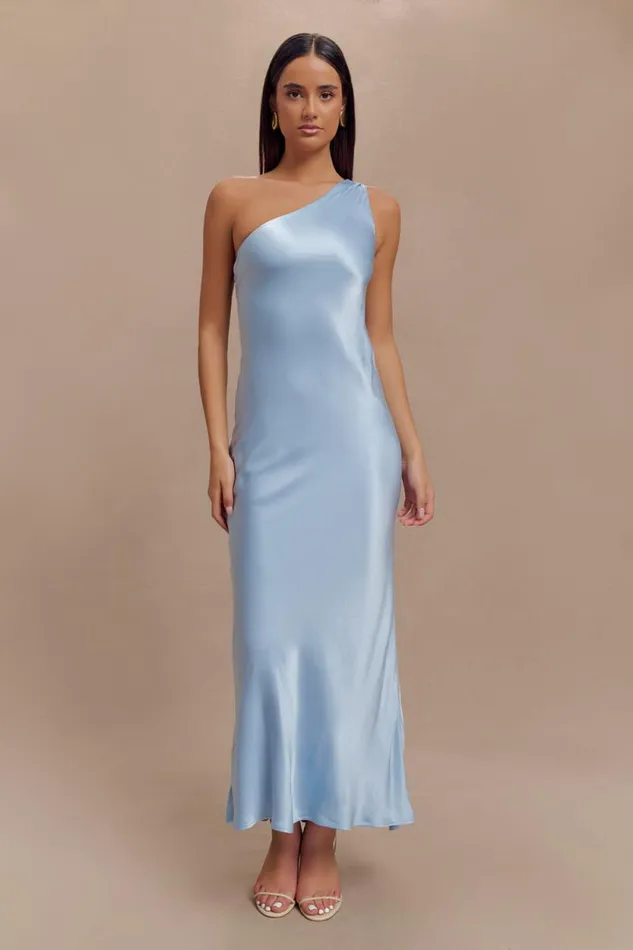 Women Meshki Dresses Camille One Shoulder Satin Maxi Dress 8211 Cornflower Blue Women Meshki Dresses Camille One Shoulder Satin Maxi Dress 8211 Cornflower Blue