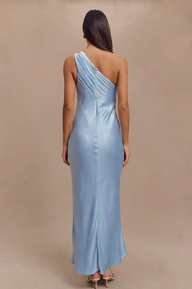 Women Meshki Dresses Camille One Shoulder Satin Maxi Dress 8211 Cornflower Blue