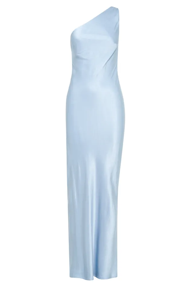 Women Meshki Dresses Camille One Shoulder Satin Maxi Dress 8211 Cornflower Blue