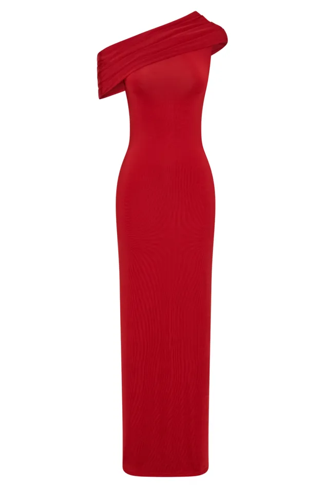Women Meshki Dresses Cassandra Off Shoulder Slinky Maxi Dress 8211 Red