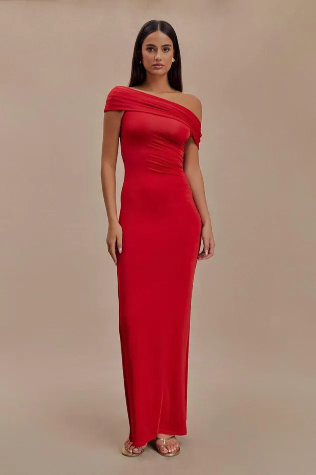 Women Meshki Dresses Cassandra Off Shoulder Slinky Maxi Dress 8211 Red