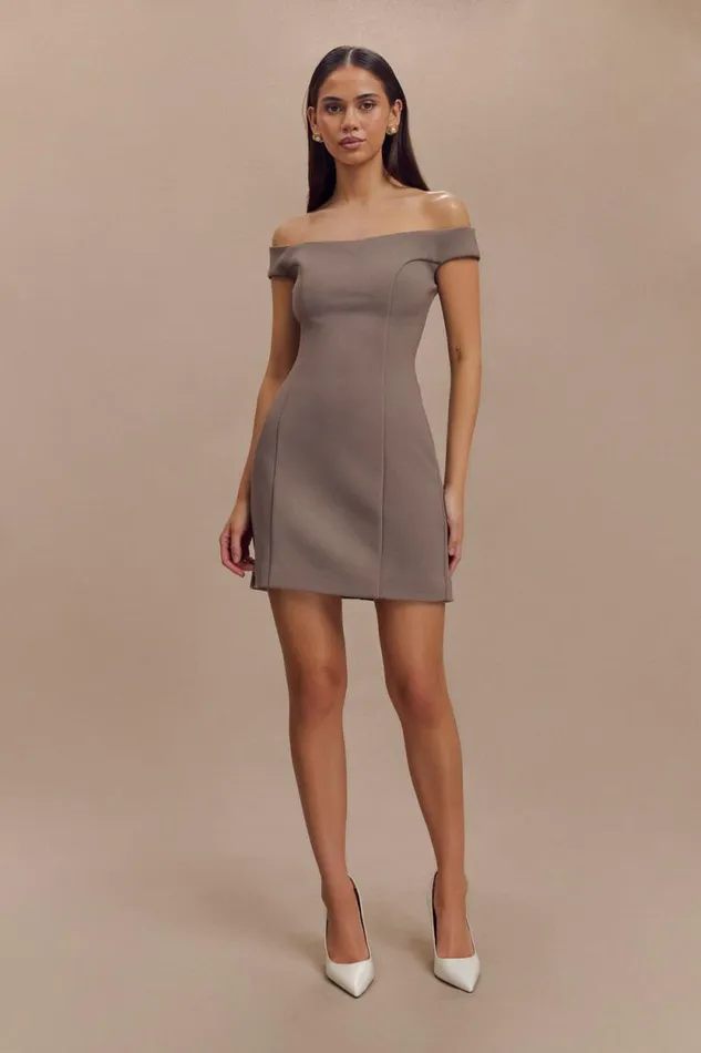 Women Meshki Dresses Cassidy Crepe Off Shoulder Mini Dress 8211 Smoke