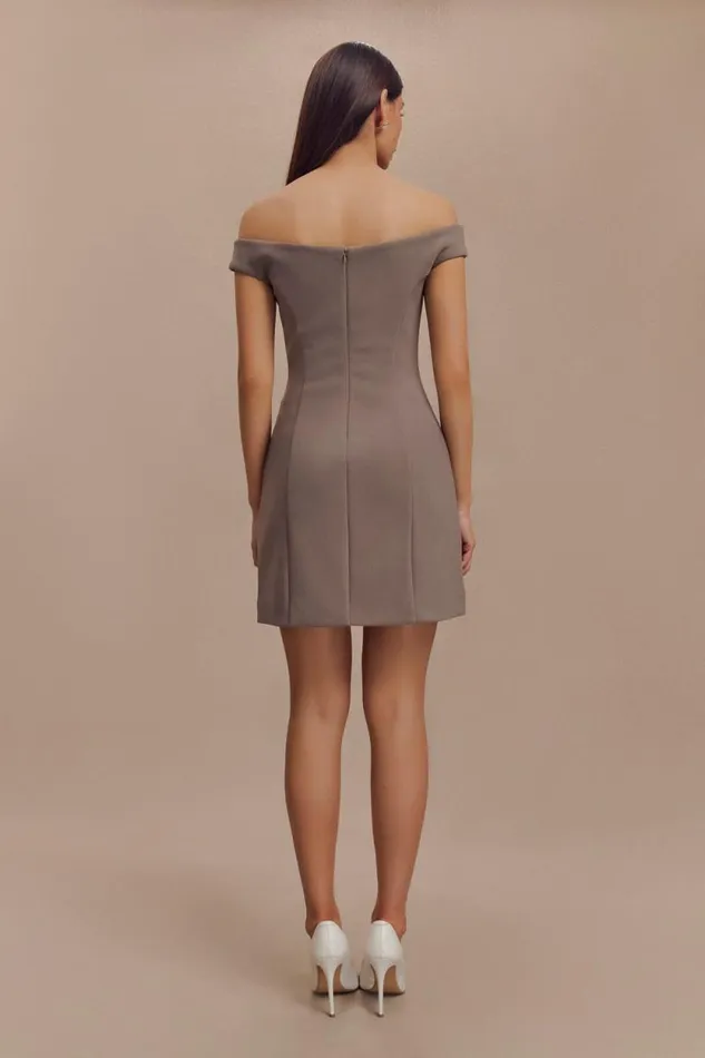 Women Meshki Dresses Cassidy Crepe Off Shoulder Mini Dress 8211 Smoke