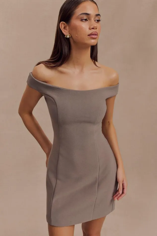 Women Meshki Dresses Cassidy Crepe Off Shoulder Mini Dress 8211 Smoke