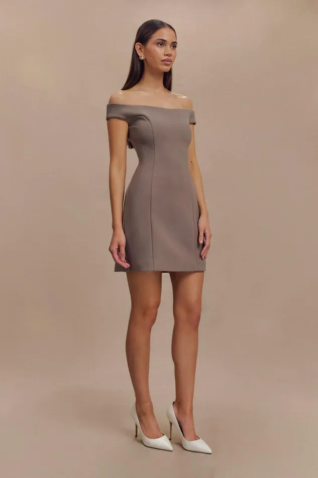 Women Meshki Dresses Cassidy Crepe Off Shoulder Mini Dress 8211 Smoke
