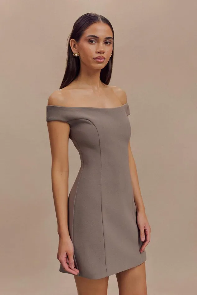 Women Meshki Dresses Cassidy Crepe Off Shoulder Mini Dress 8211 Smoke
