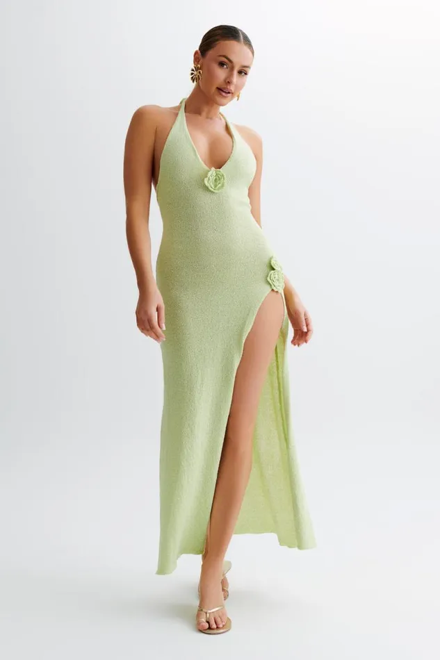 Women Meshki Dresses Cherie Knit Halter Maxi Dress 8211 Apple