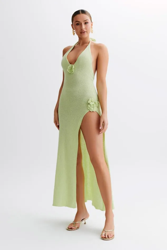 Women Meshki Dresses Cherie Knit Halter Maxi Dress 8211 Apple