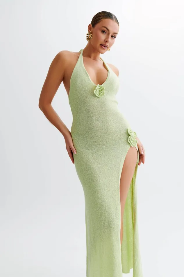 Women Meshki Dresses Cherie Knit Halter Maxi Dress 8211 Apple