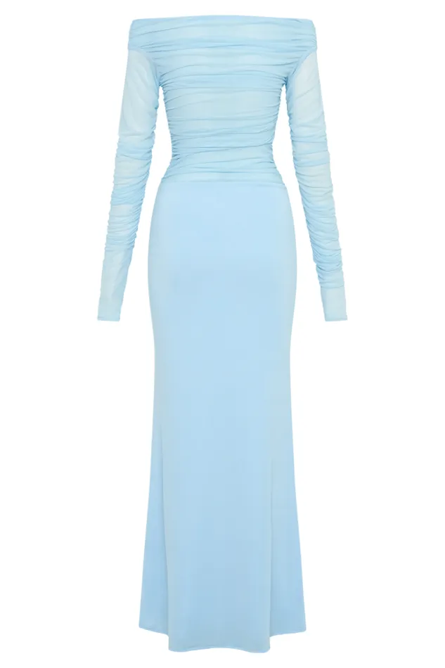 Women Meshki Dresses Darla Mesh And Slinky Off Shoulder Maxi Dress 8211 Sky Blue