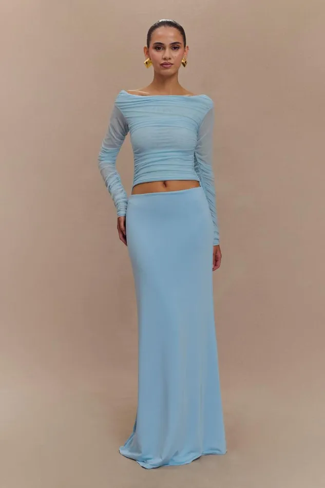 Women Meshki Dresses Darla Mesh And Slinky Off Shoulder Maxi Dress 8211 Sky Blue