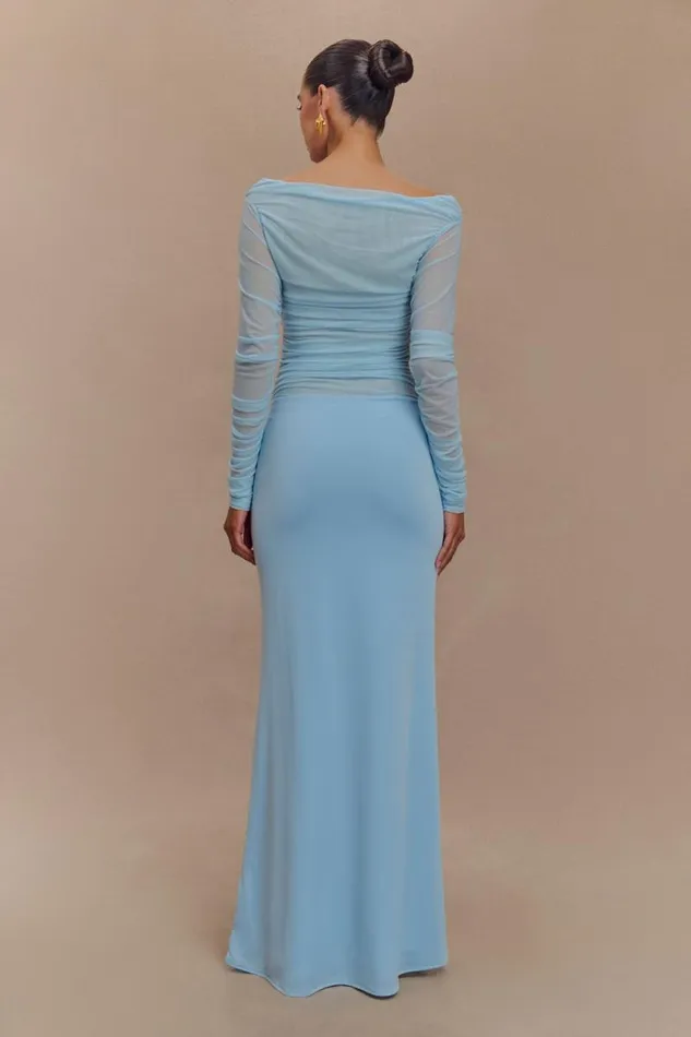 Women Meshki Dresses Darla Mesh And Slinky Off Shoulder Maxi Dress 8211 Sky Blue