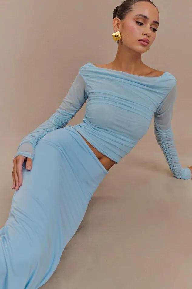 Women Meshki Dresses Darla Mesh And Slinky Off Shoulder Maxi Dress 8211 Sky Blue