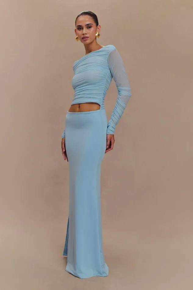 Women Meshki Dresses Darla Mesh And Slinky Off Shoulder Maxi Dress 8211 Sky Blue