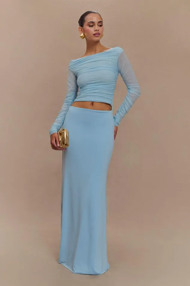 Women Meshki Dresses Darla Mesh And Slinky Off Shoulder Maxi Dress 8211 Sky Blue