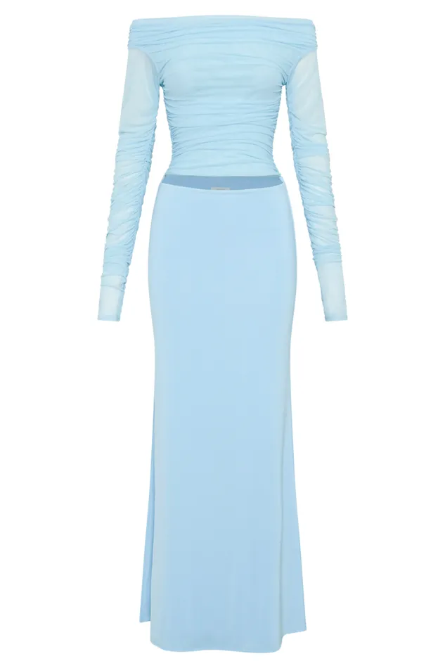 Women Meshki Dresses Darla Mesh And Slinky Off Shoulder Maxi Dress 8211 Sky Blue