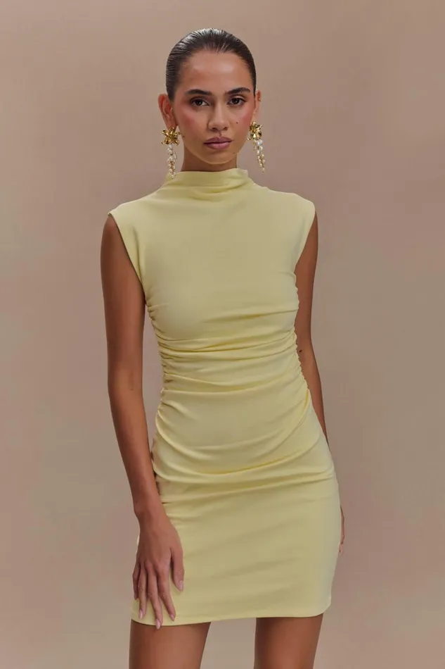 Women Meshki Dresses Elliot High Neck Sleeveless Mini Dress 8211 Pale Lemon