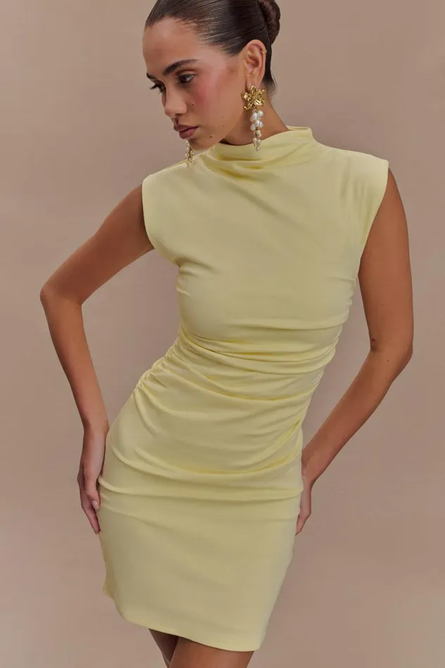 Women Meshki Dresses Elliot High Neck Sleeveless Mini Dress 8211 Pale Lemon