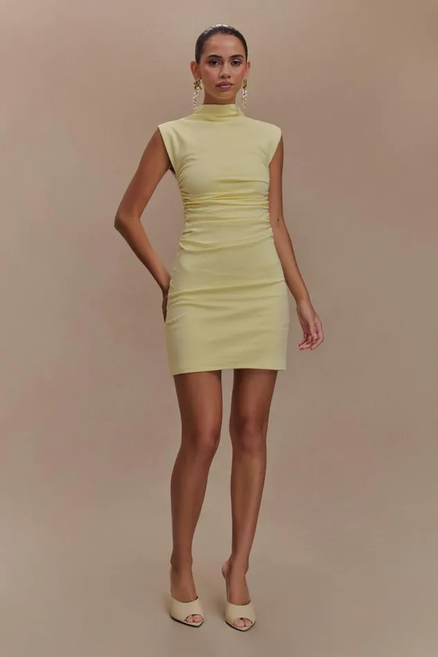 Women Meshki Dresses Elliot High Neck Sleeveless Mini Dress 8211 Pale Lemon