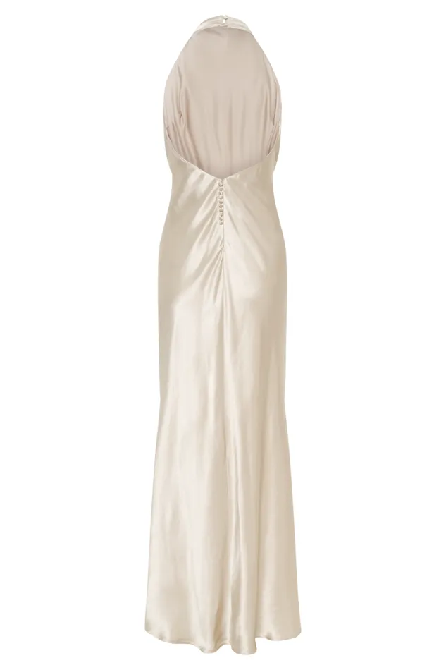 Women Meshki Dresses Esther Iridescent Satin Cowl Maxi Dress 8211 Gold