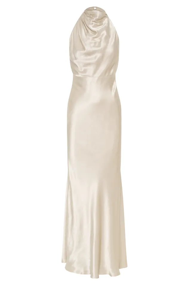Women Meshki Dresses Esther Iridescent Satin Cowl Maxi Dress 8211 Gold