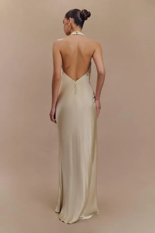 Women Meshki Dresses Esther Iridescent Satin Cowl Maxi Dress 8211 Gold