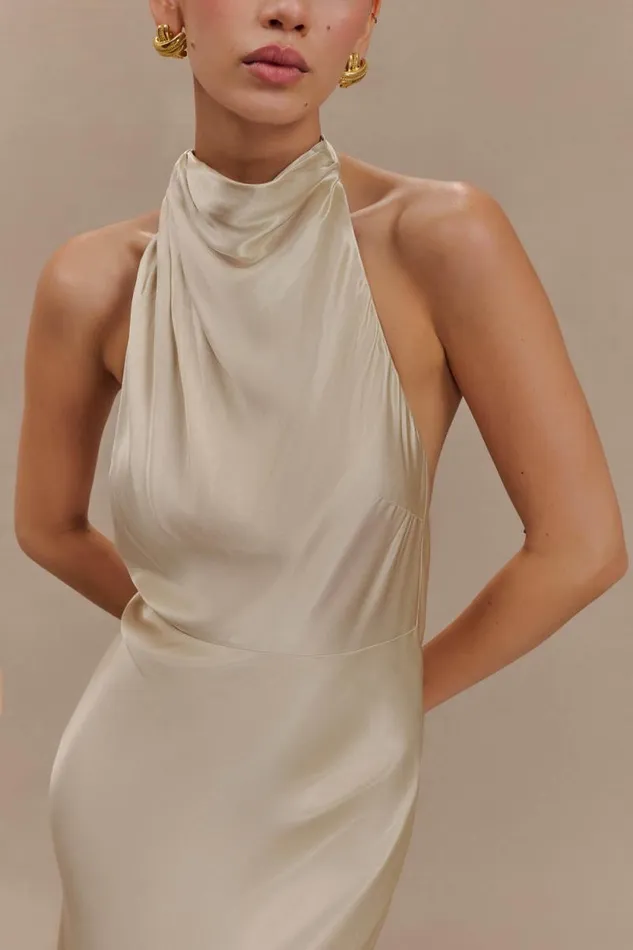 Women Meshki Dresses Esther Iridescent Satin Cowl Maxi Dress 8211 Gold