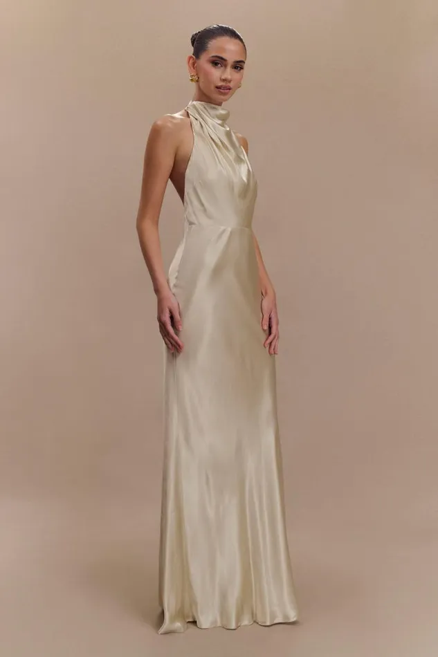 Women Meshki Dresses Esther Iridescent Satin Cowl Maxi Dress 8211 Gold