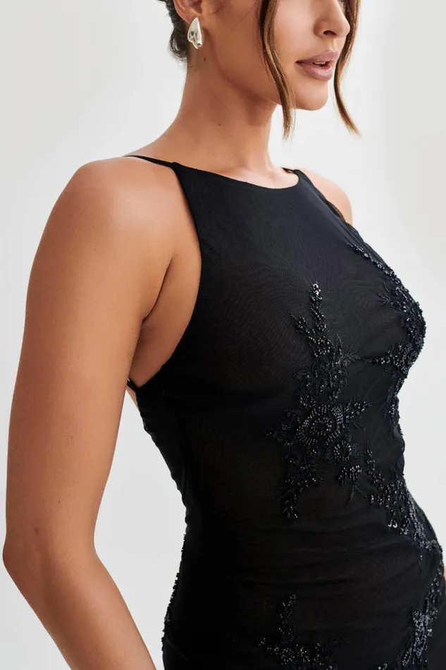 Women Meshki Dresses Fallon Embroidered Mesh Mini Dress 8211 Black