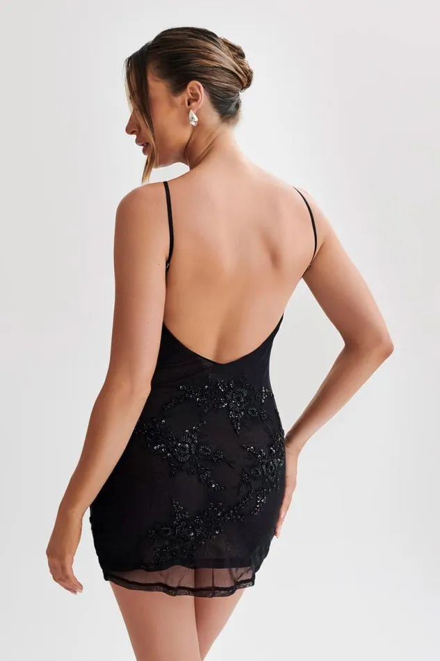 Women Meshki Dresses Fallon Embroidered Mesh Mini Dress 8211 Black