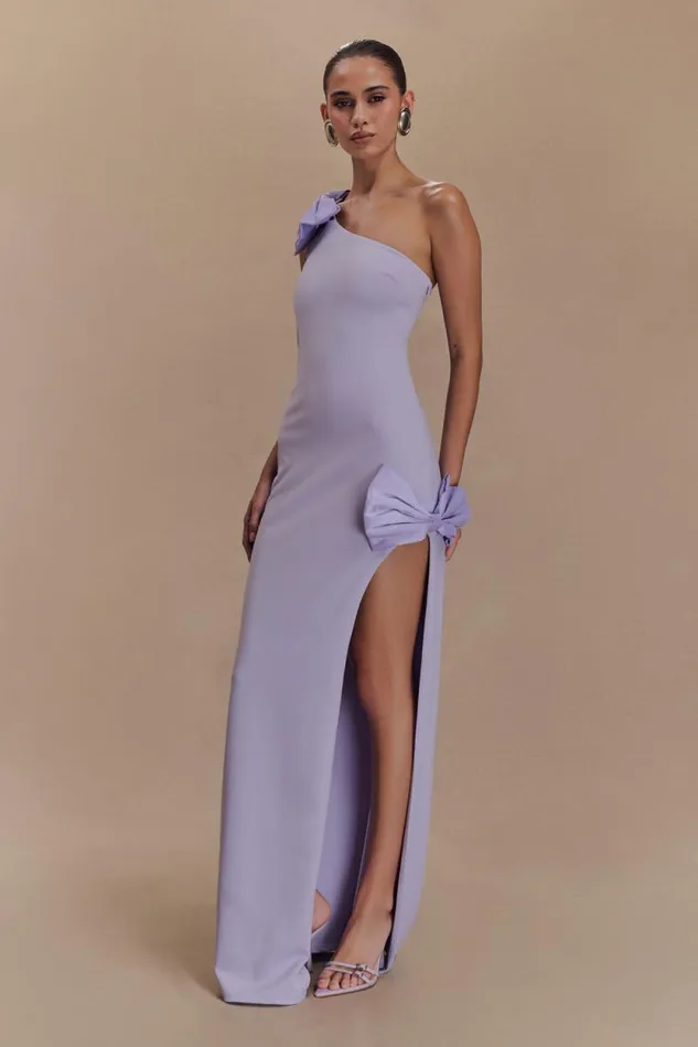 Women Meshki Dresses Hallie One Shoulder Bow Maxi Dress 8211 Lilac