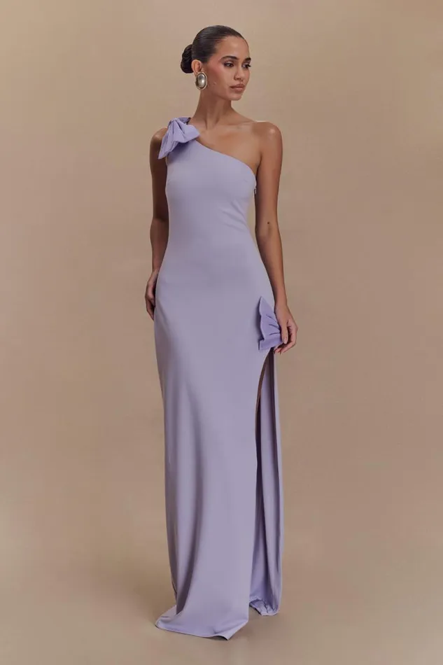 Women Meshki Dresses Hallie One Shoulder Bow Maxi Dress 8211 Lilac