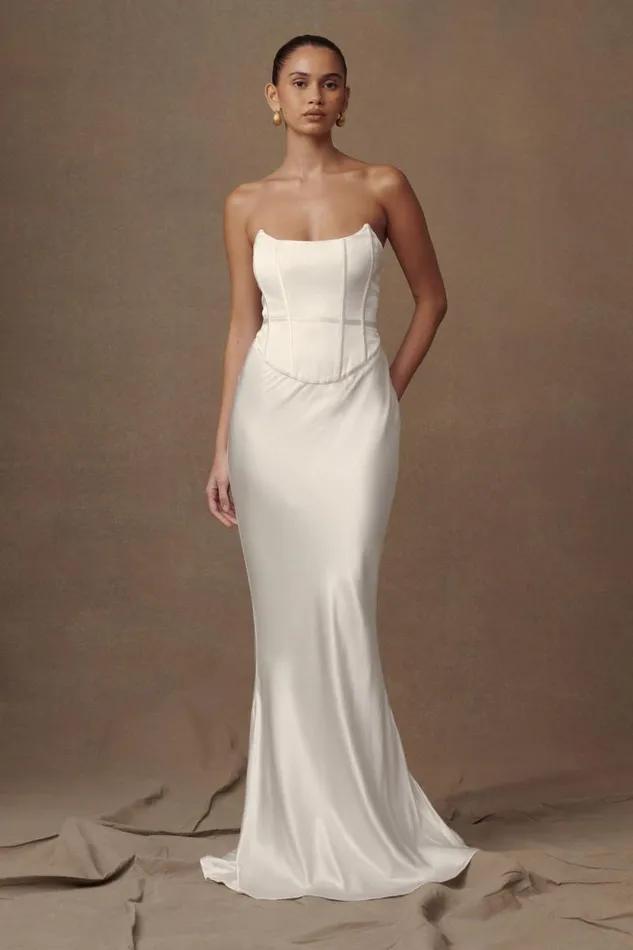 Women Meshki Dresses Harlow Satin Strapless Maxi Dress 8211 Ivory