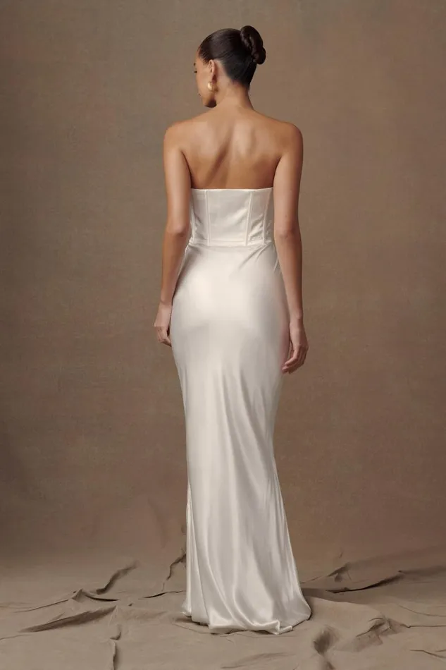 Women Meshki Dresses Harlow Satin Strapless Maxi Dress 8211 Ivory