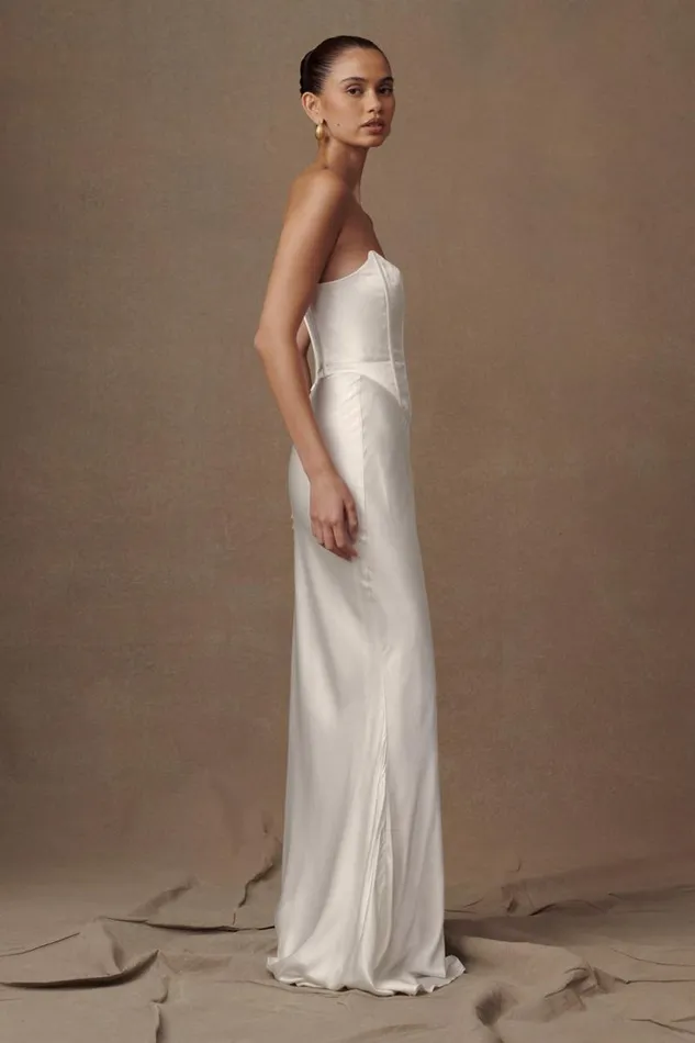 Women Meshki Dresses Harlow Satin Strapless Maxi Dress 8211 Ivory