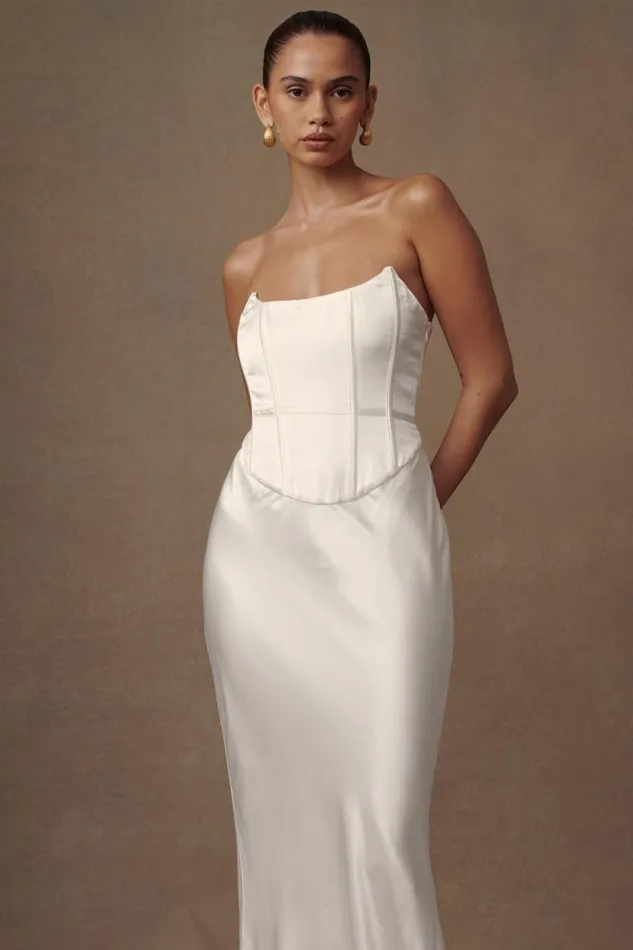 Women Meshki Dresses Harlow Satin Strapless Maxi Dress 8211 Ivory