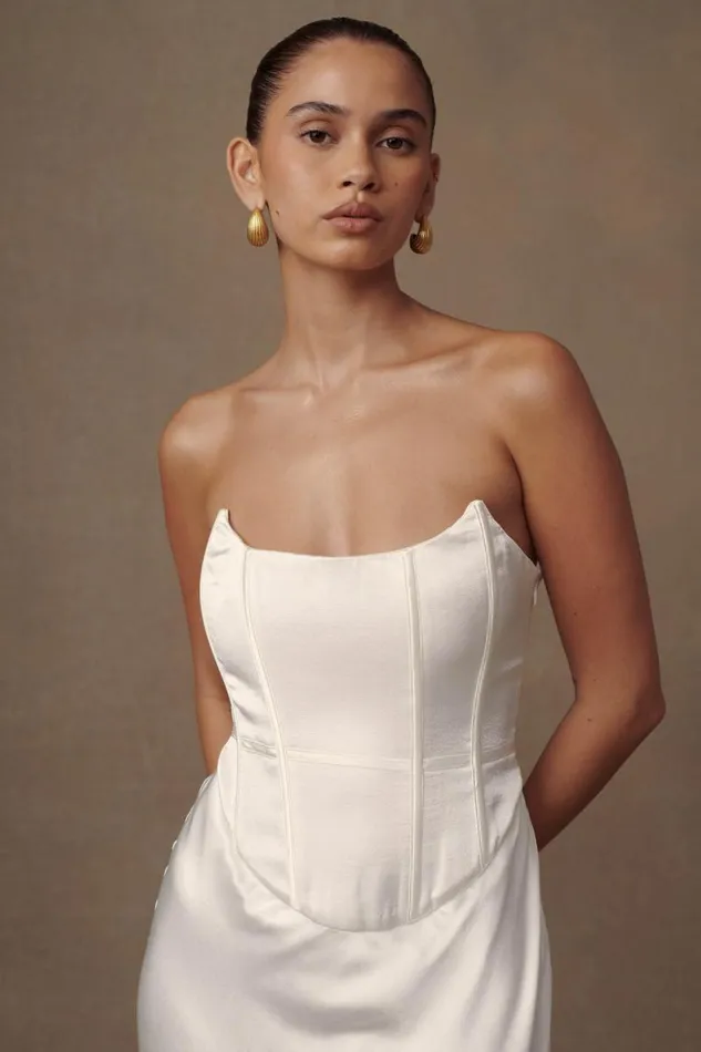 Women Meshki Dresses Harlow Satin Strapless Maxi Dress 8211 Ivory