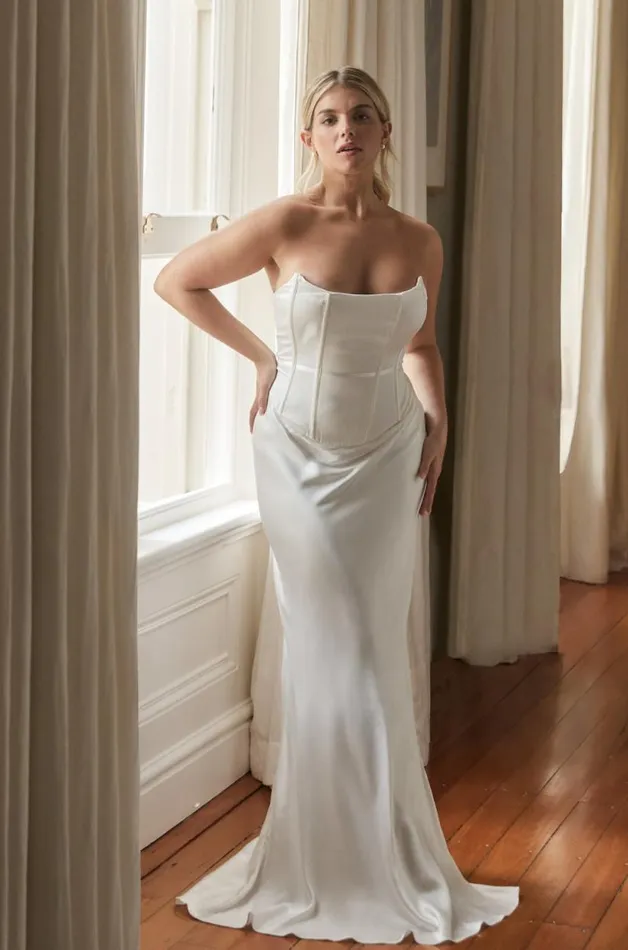 Women Meshki Dresses Harlow Satin Strapless Maxi Dress 8211 Ivory