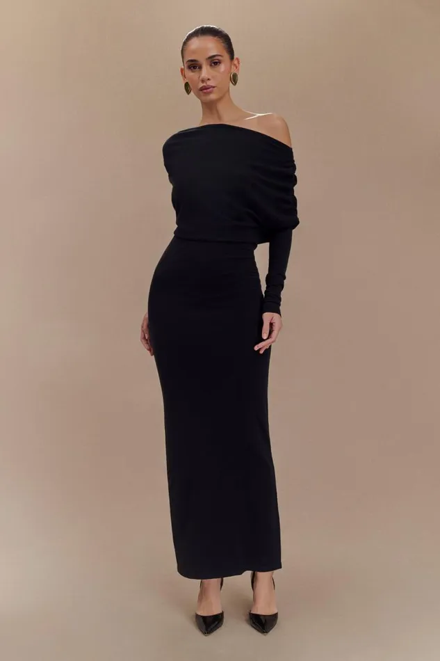 Women Meshki Dresses Jessie Cowl Neck Knit Midi Dress 8211 Black