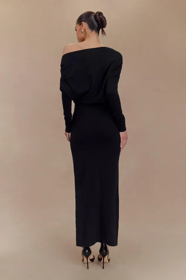 Women Meshki Dresses Jessie Cowl Neck Knit Midi Dress 8211 Black